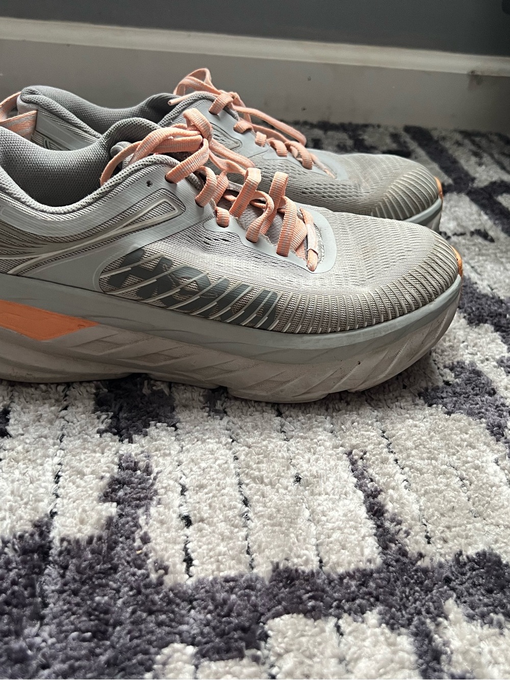 Hoka One One Women's Gray and Peach Road-Running Sneakers